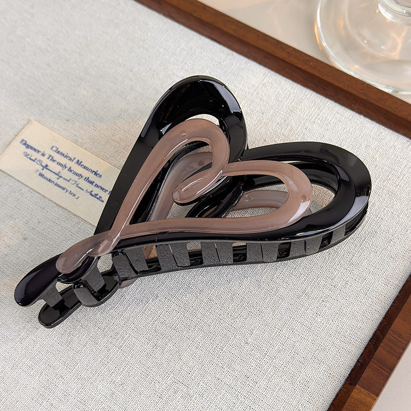 E관 - 브라운 더블 레이어 하트 모양 집게핀 [27753] 25.12-1