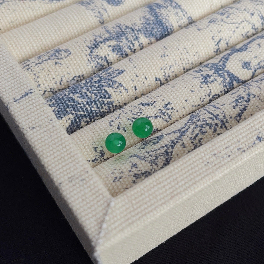 C관 - 그린 마노 천연석 복고풍 은침 귀걸이 고급스러운 귀걸이 [3837-3840] 24.04-3