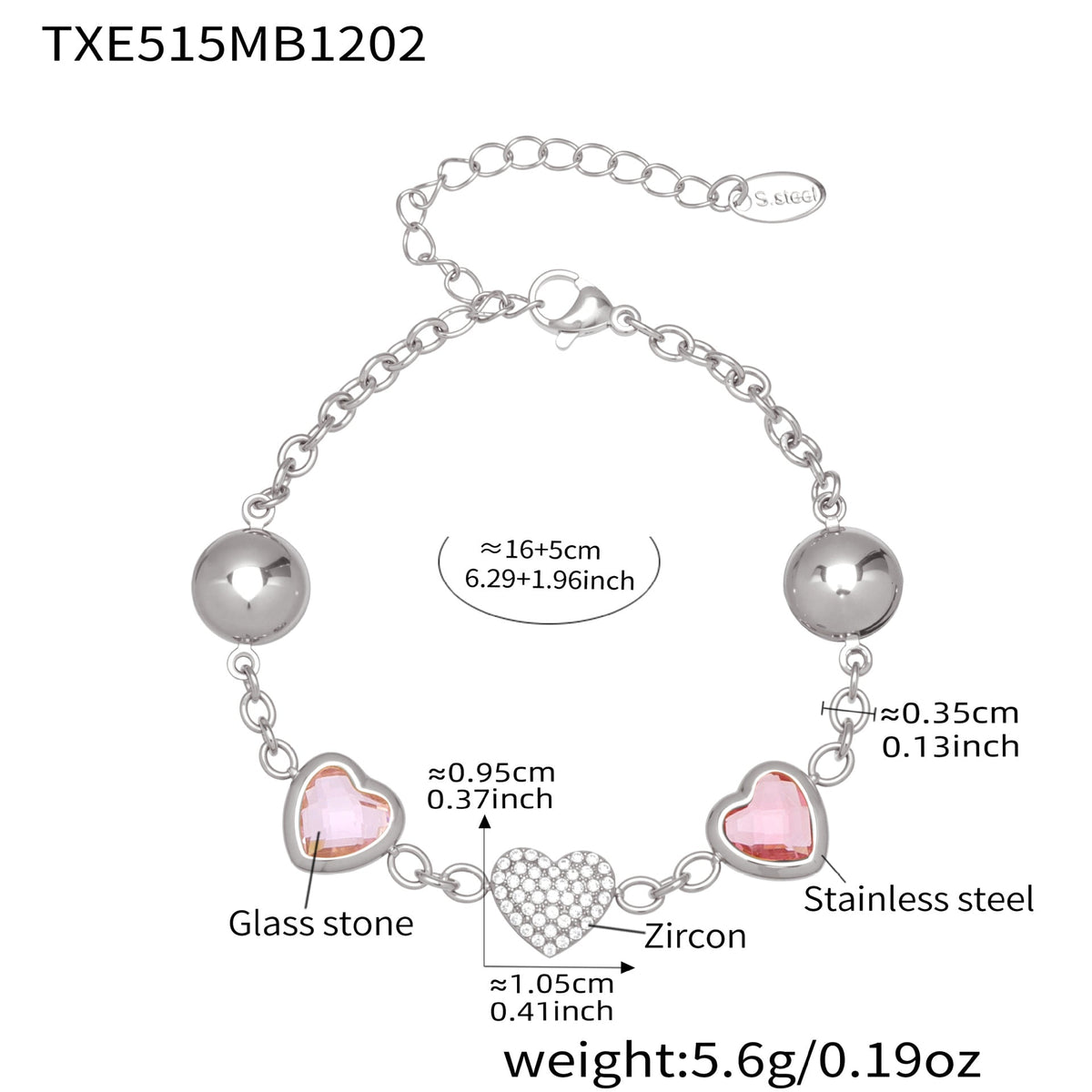 D관 - 컬러 레진 큐빅 하트 18K 도금 스테인리스 스틸 목걸이 팔찌 [TXP515] 25.12-2