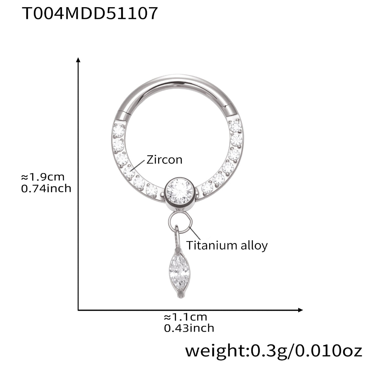 D관 - 티타늄 합금 스틸 큐빅 심리스 링 코 피어싱 [T001] 25.11-2