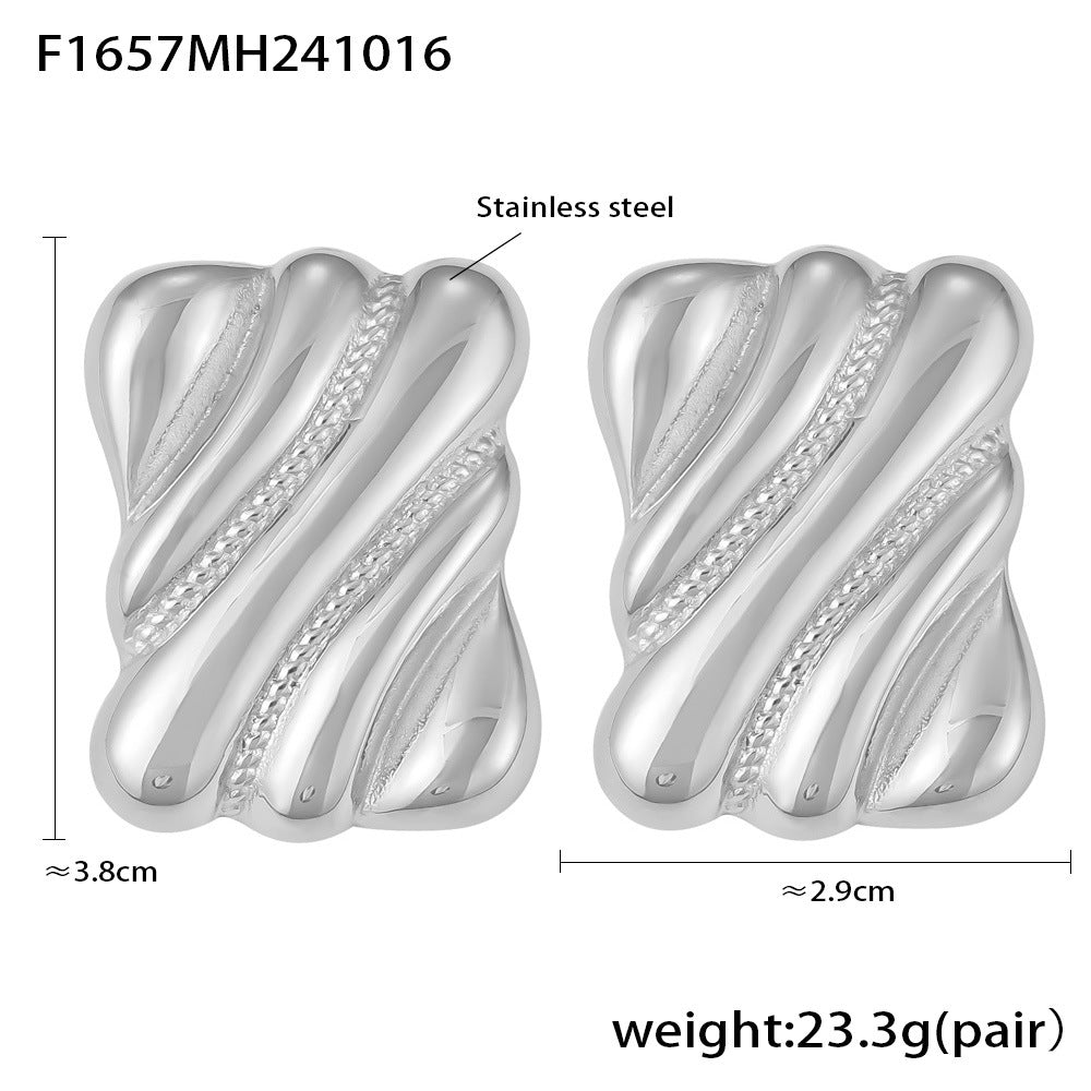 D관 - 스테인리스 스틸 도금 코팅 볼드 스퀘어 텍스처 귀걸이 [F1657] 24.10-4