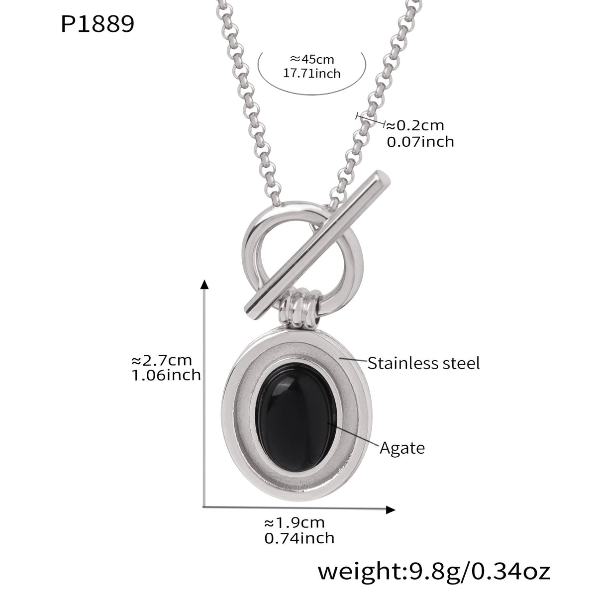 D관 - 오닉스 펜던트 OT 고리 18K 도금 스테인리스 스틸 목걸이 반지 [P1889] 25.12-2