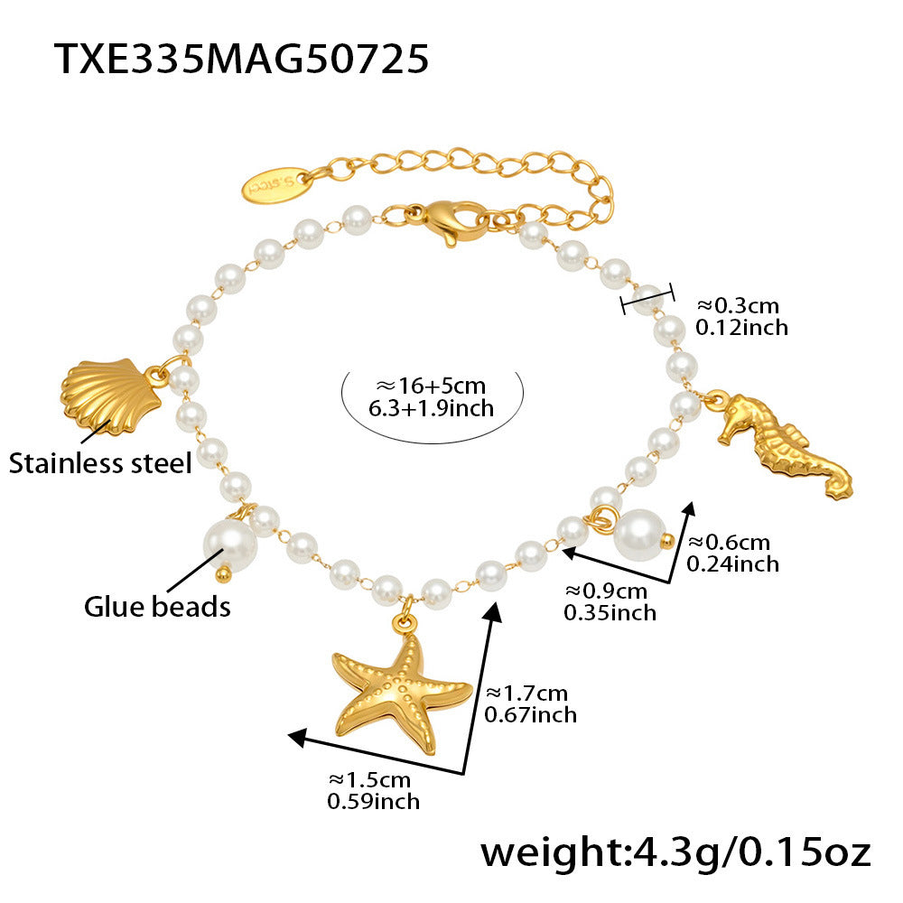 D관 - 18K 도금 스테인리스 스틸 불가사리 조개 비즈 팔찌 목걸이 [TXP335-TXE335] 25.08-1