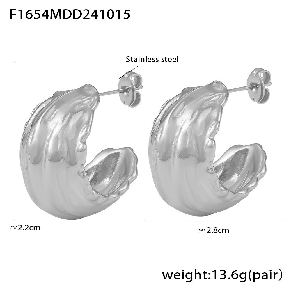 D관 - C자형 주름 패턴 스테인리스 스틸 도금 귀걸이 [F1654] 25.02-3