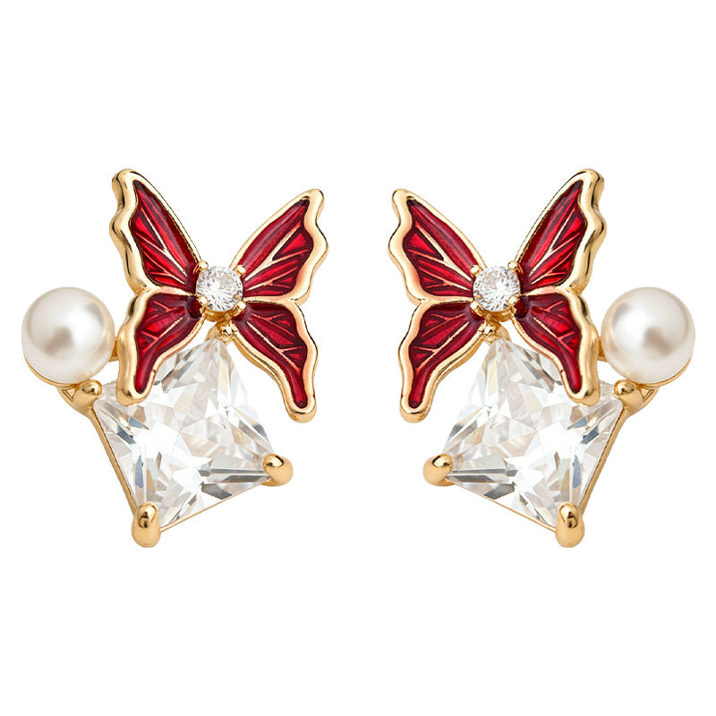 C관 - 큐빅 나비 진주 925 은침 귀걸이 [7215] 25.12-2