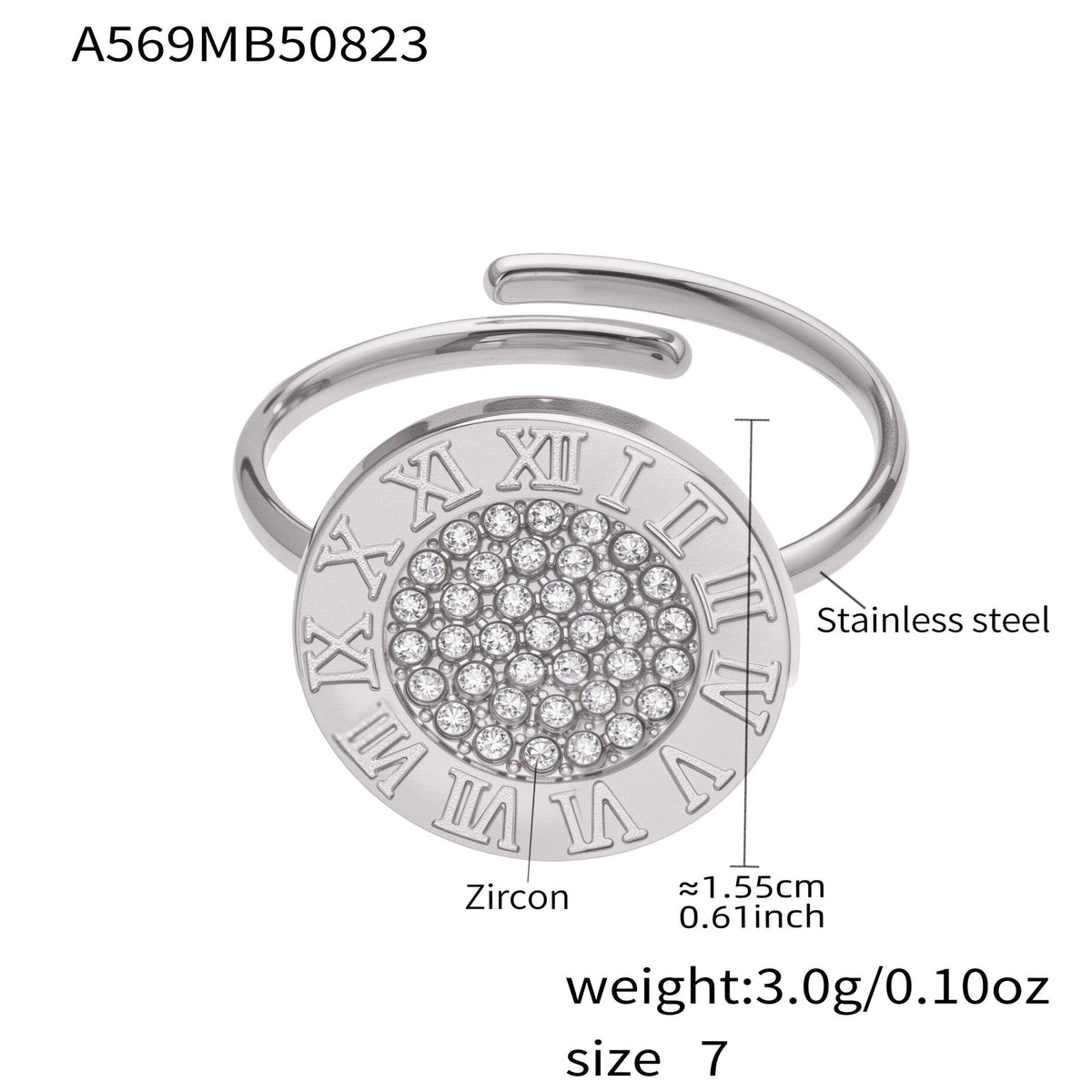 D관 - 18K 도금 스테인리스 스틸 십자가 큐빅 오픈형 반지 [A569-A572-A649] 25.10-1