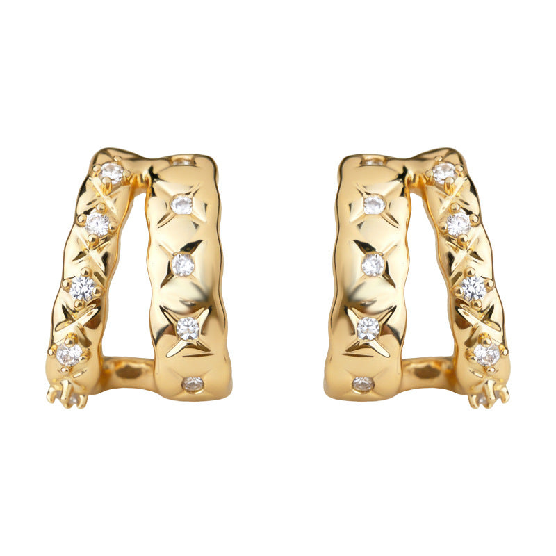 C관 - 미니 큐빅 더블 레이어 925 은침 귀걸이 [7222] 25.12-2