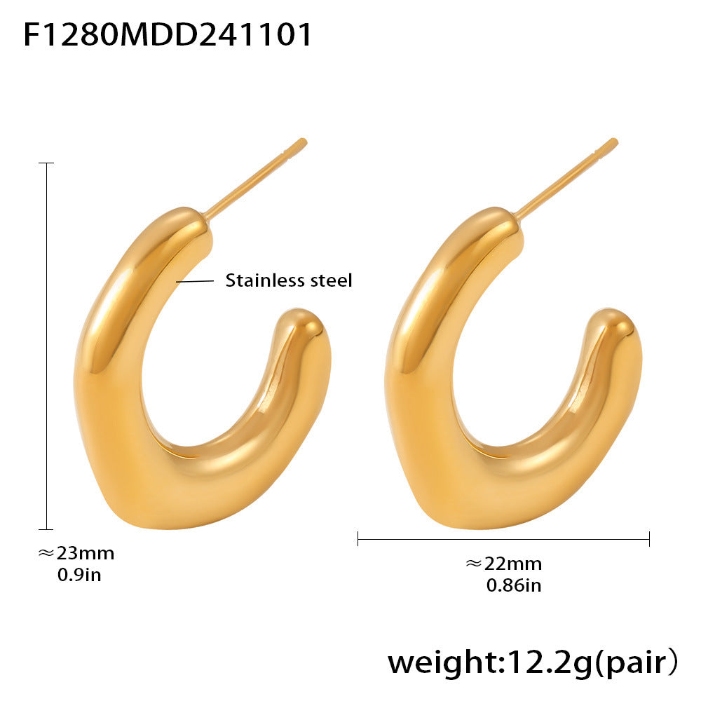 D관 - 미니멀 C형 비정형 스테인리스 스틸 18K 도금 귀걸이 [F1280] 24.11-2