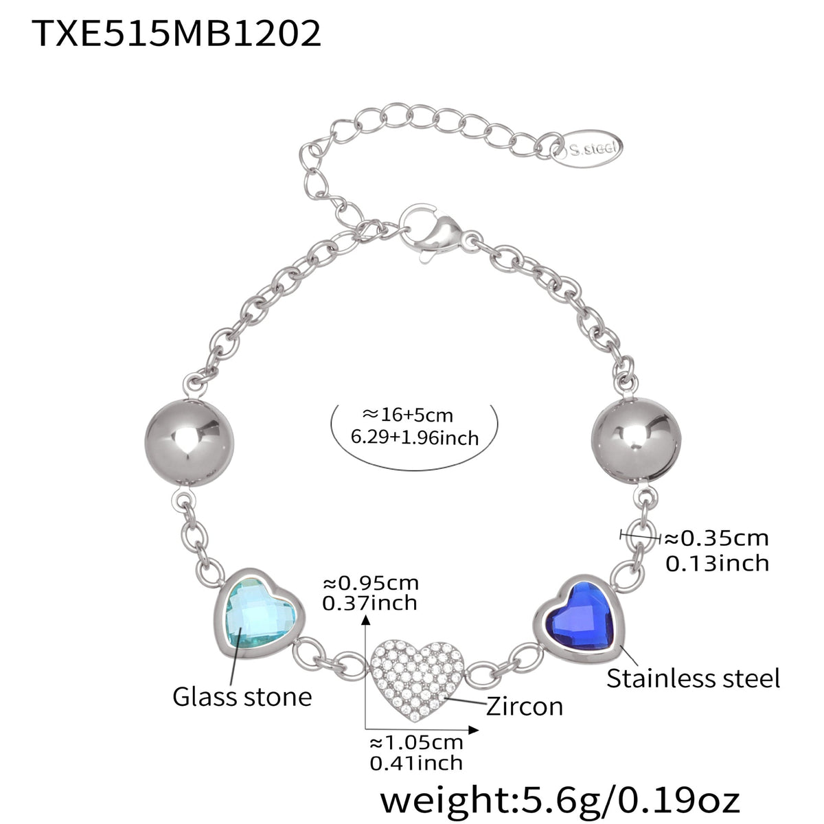 D관 - 컬러 레진 큐빅 하트 18K 도금 스테인리스 스틸 목걸이 팔찌 [TXP515] 25.12-2