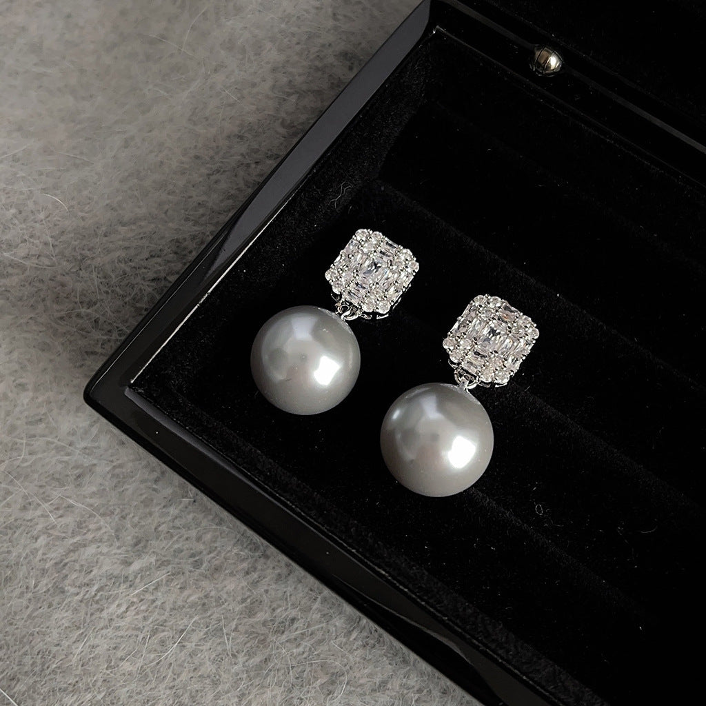 C관 - 고급스러운 미니 큐빅 글라스 진주 은침 귀걸이 [3721-3722] 24.04-2