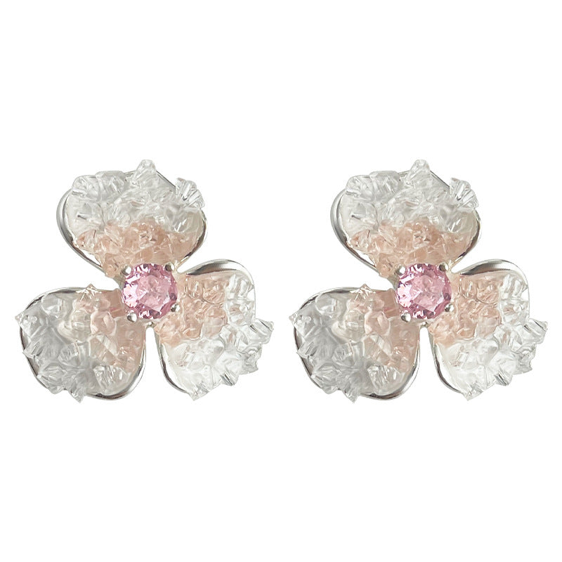 C관 - 분홍색 그라데이션 글라스 크리스탈 벚꽃 스윗한 귀걸이 [4550] 24.07-3
