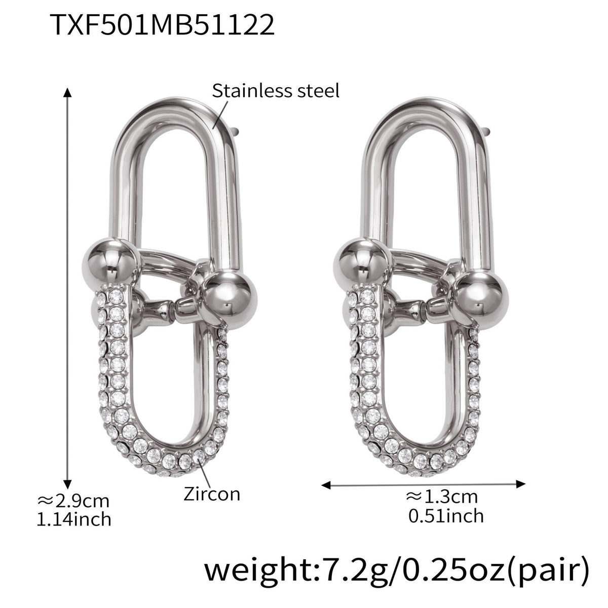 D관 - 스테인리스 스틸 말발굽 모양 큐빅 펜던트 18K 도금 귀걸이 반지 팔찌 목걸이 [TXP501] 25.11-4