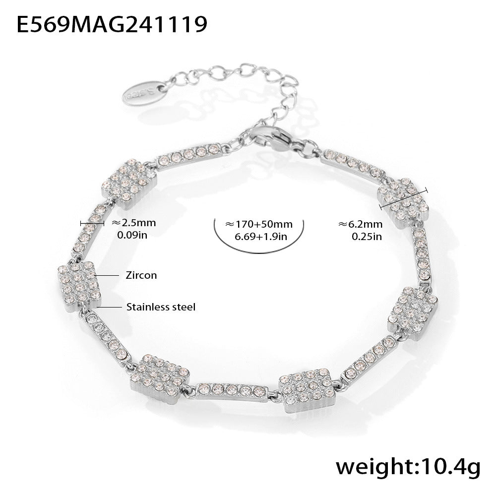 D관 - 롱 블록 핸드메이드 큐빅 세팅 스테인리스 스틸 18K 도금 팔찌 [E569] 24.11-4