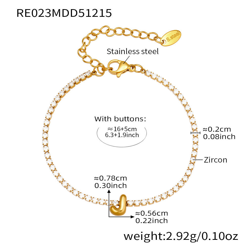 D관 - 스테인리스 스틸 18K 도금 알파벳 큐빅 팔찌 [RE023] 25.12-3