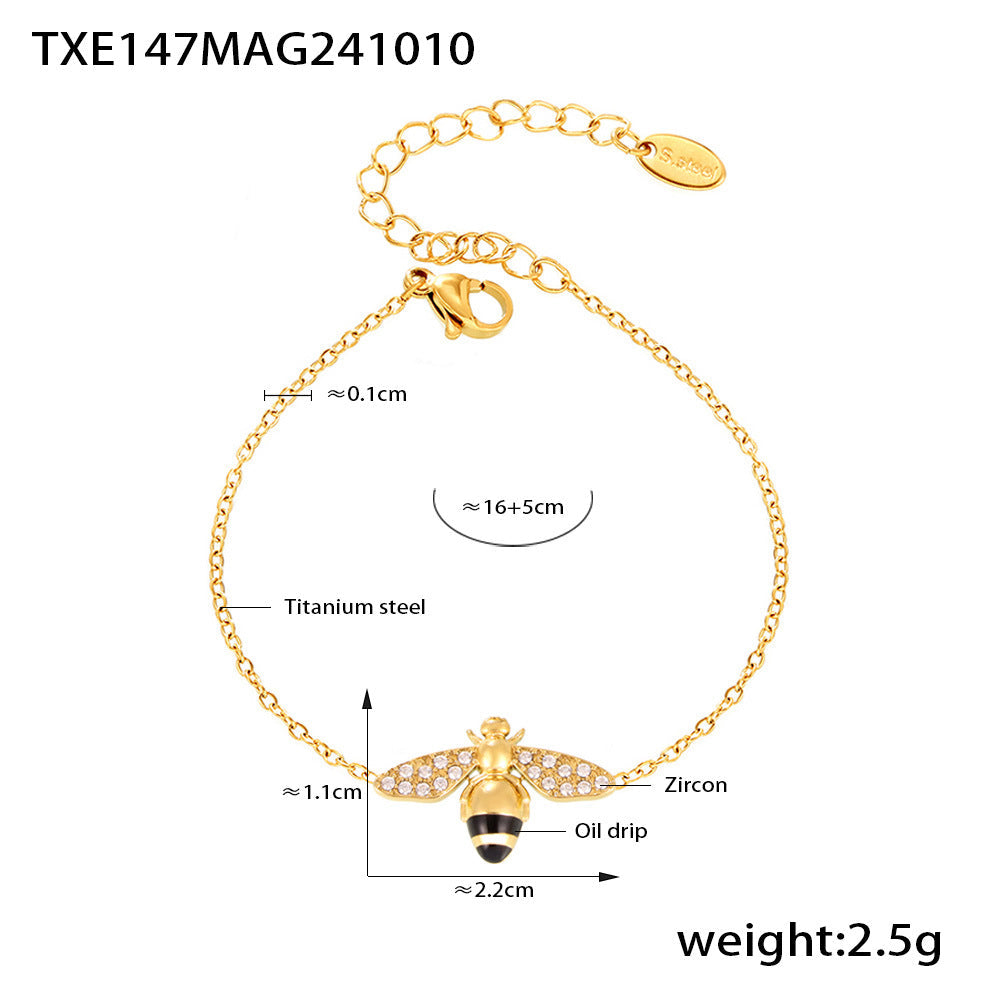 D관 - 티타늄 스틸 트렌디 오일 코팅 큐빅 꿀벌 목걸이 팔찌 반지 귀걸이 [TXP147-TXE147-TXF147-TXA147-P873] 24.10-3