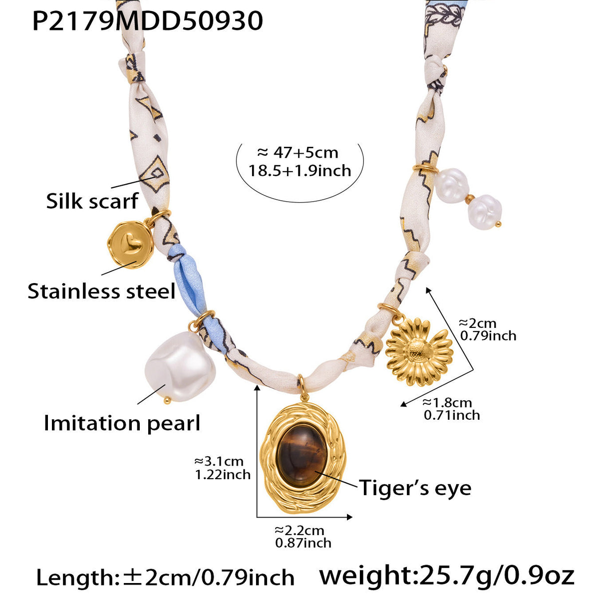 D관 - 스테인리스 스틸 호안석 진주 펜던트 스카프 목걸이 [P2178] 25.10-2