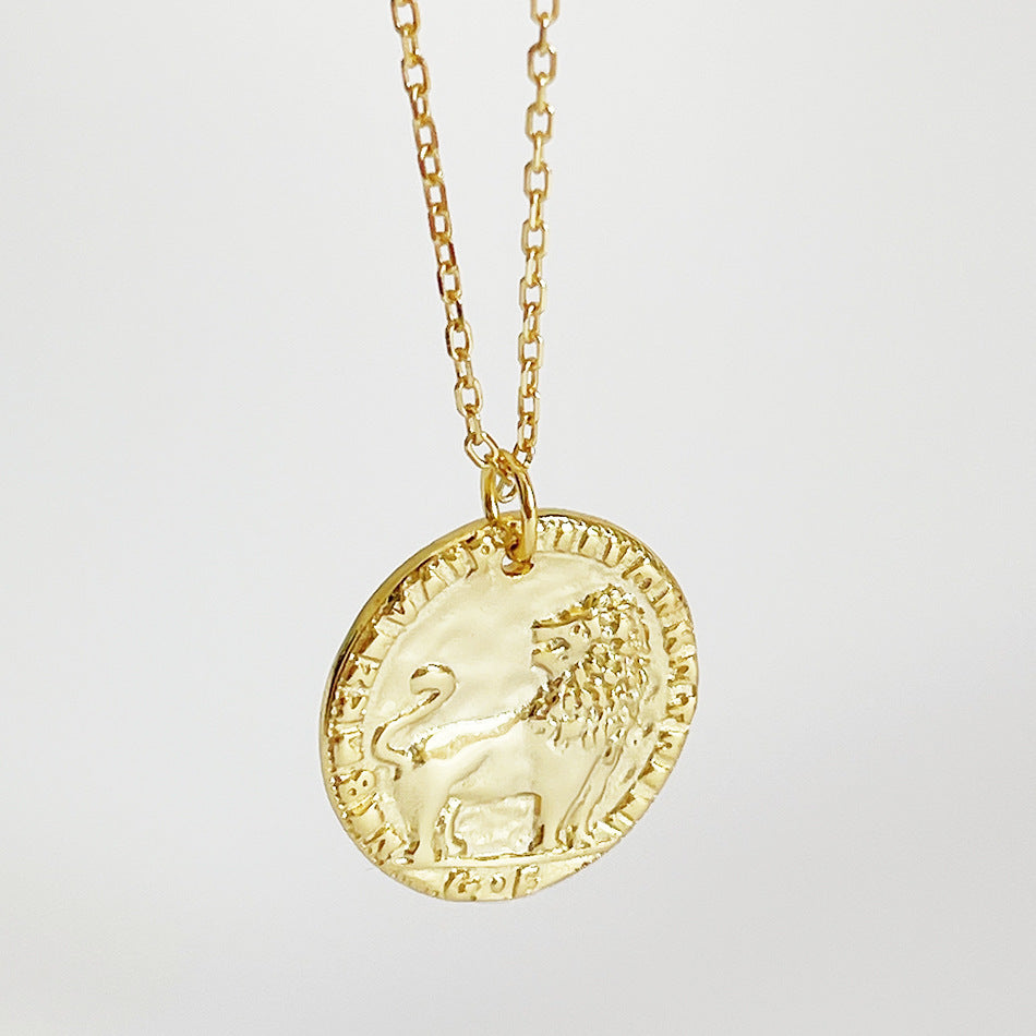 F관 - 925 실버 사자 엠보싱 원형 펜던트 목걸이 [B771] 25.11-2