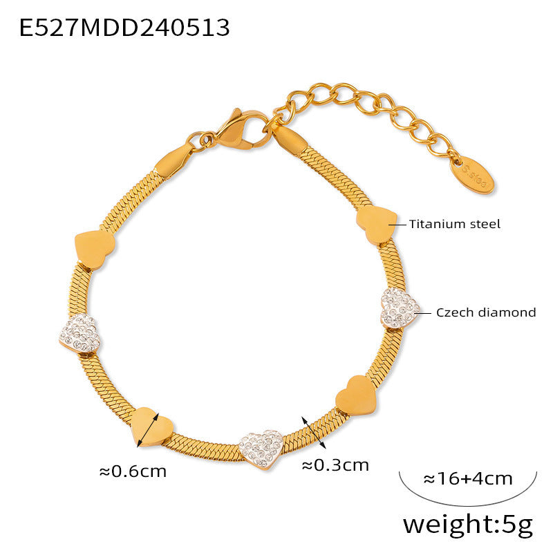 D관 - 티타늄 스틸 하트 발레 캐릭터 큐빅 포인트 미니멀 팔찌 [E527-E528] 24.05-3