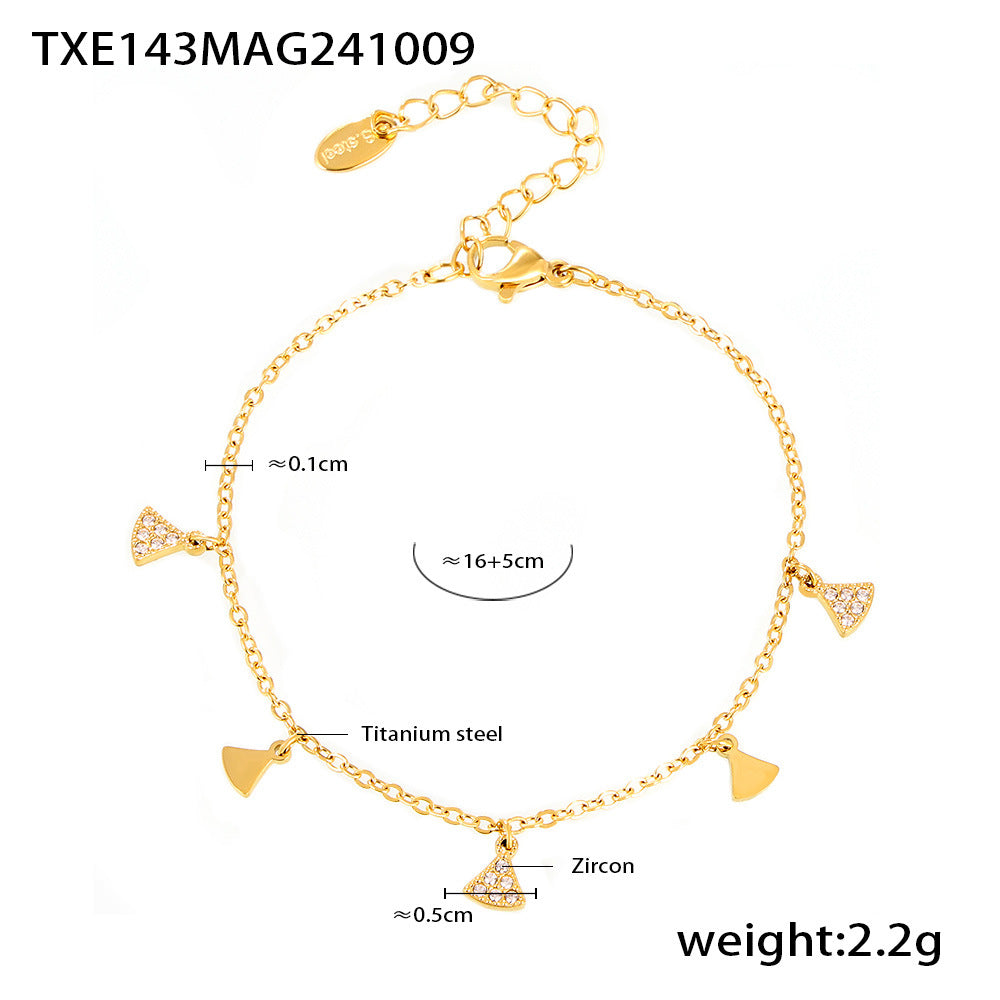 D관 - 티타늄 스틸 18K 도금 기하학적 드레스 모양 큐빅 목걸이 팔찌 [TXP143-TXE143-P1694] 24.10-3