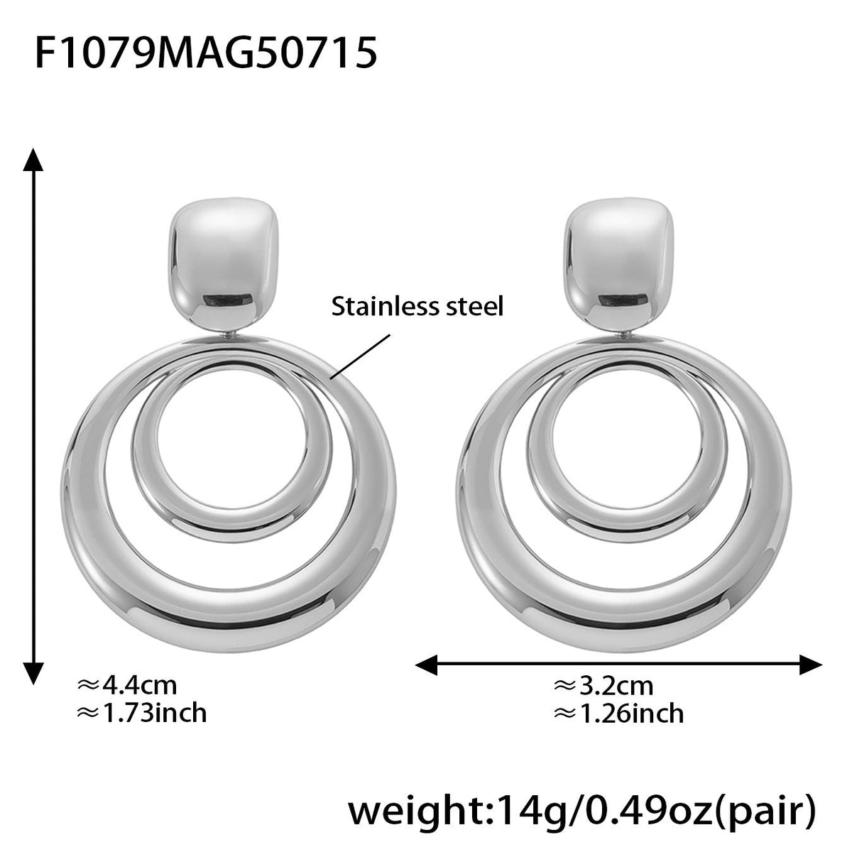 D관 - 스테인리스 스틸 투톤 기하 원형 귀걸이 [F1079-F1134] 25.07-3