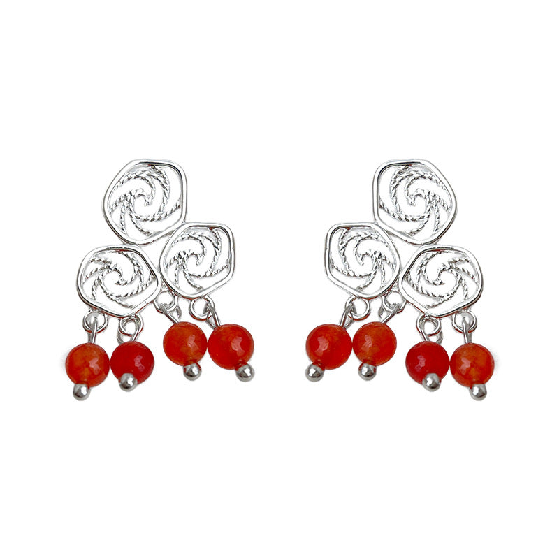 C관 - 925 은침 핸드메이드 구름 디자인 홍마노 귀걸이 [7057] 25.11-2