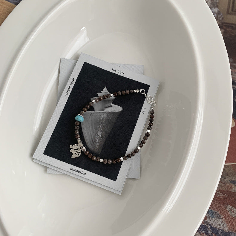 A관 - 코끼리 펜던트 설화석 925 실버 팔찌 목걸이 [1528] 25.11-3