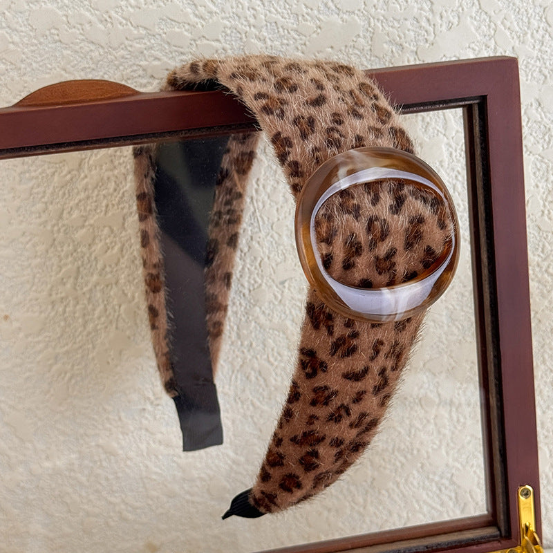 E관 - 호피 패턴 퍼 와이드 빈티지 머리띠 [27531] 25.10-1