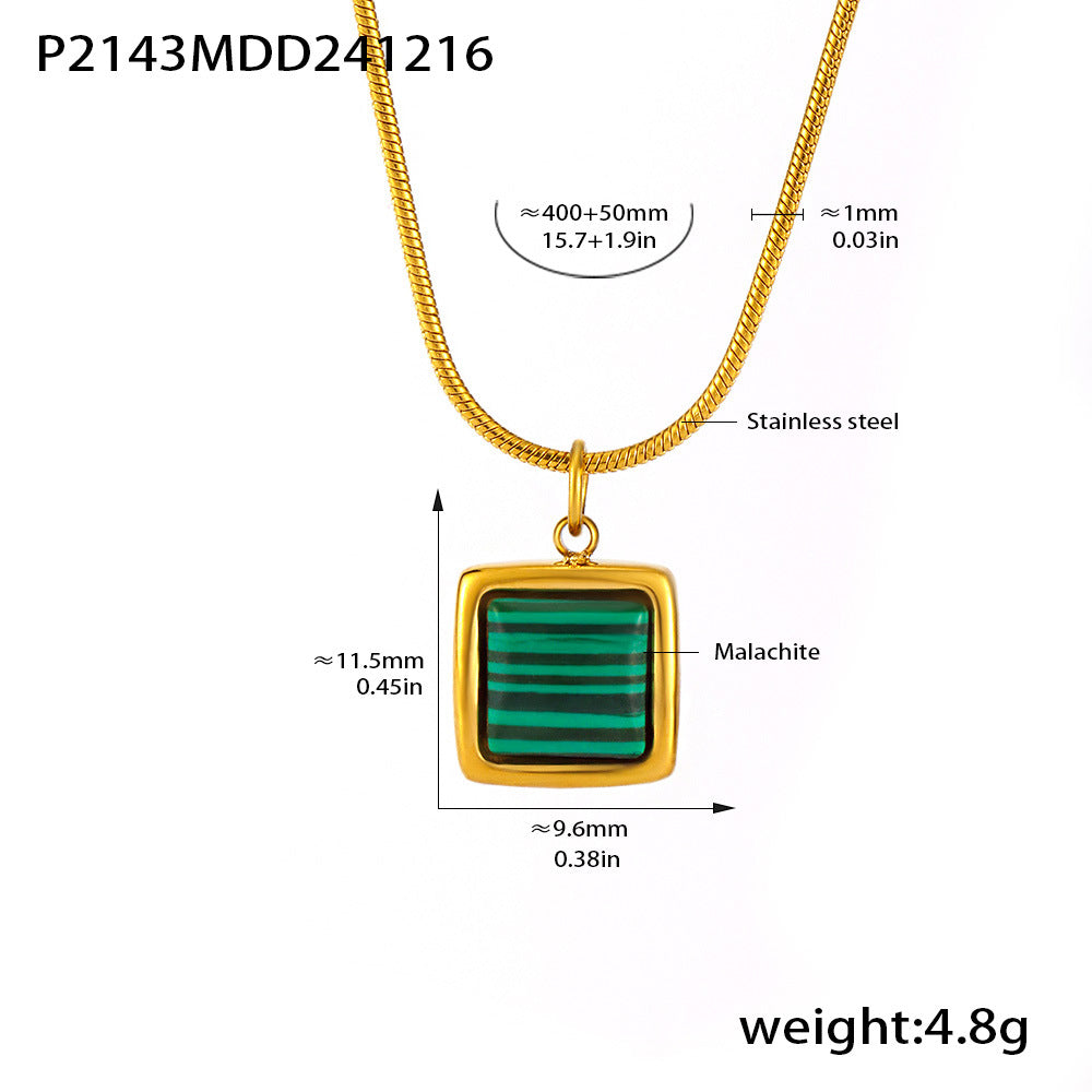D관 - 티타늄 스틸 블랙 자개 공작석 스퀘어 펜던트 목걸이 [P2143] 24.12-3