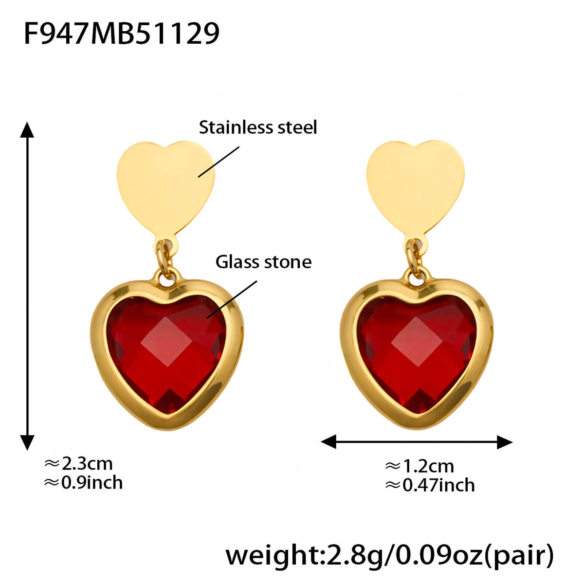 D관 - 스테인리스 스틸 하트 글라스 스톤 큐빅 18K도금 귀걸이 목걸이 [TXF507] 25.12-1