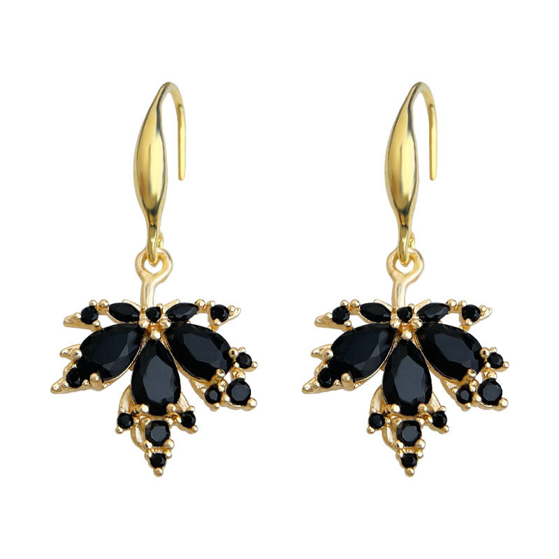 C관 - 925 은침 14K 도금 블랙 큐빅 잎 디자인 귀걸이 [6966] 25.10-4