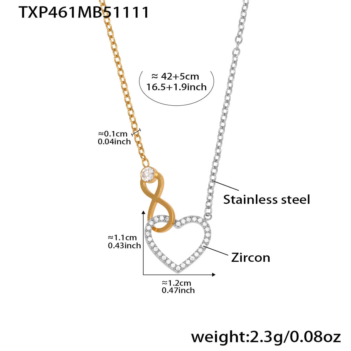 D관 - 하트 인피니티 큐빅 18K 도금 스테인리스 목걸이 팔찌 [TXP461] 25.11-3