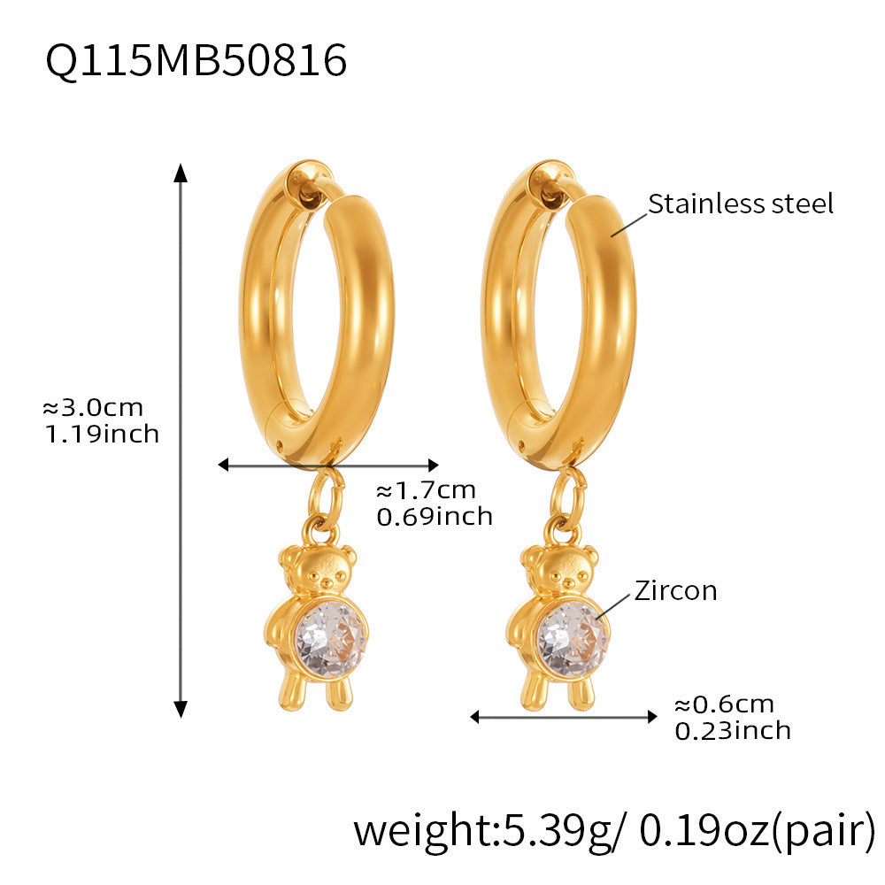D관 - 스테인리스 스틸 18K 도금 동물 모양 큐빅 귀걸이 [Q114-Q124] 25.08-4