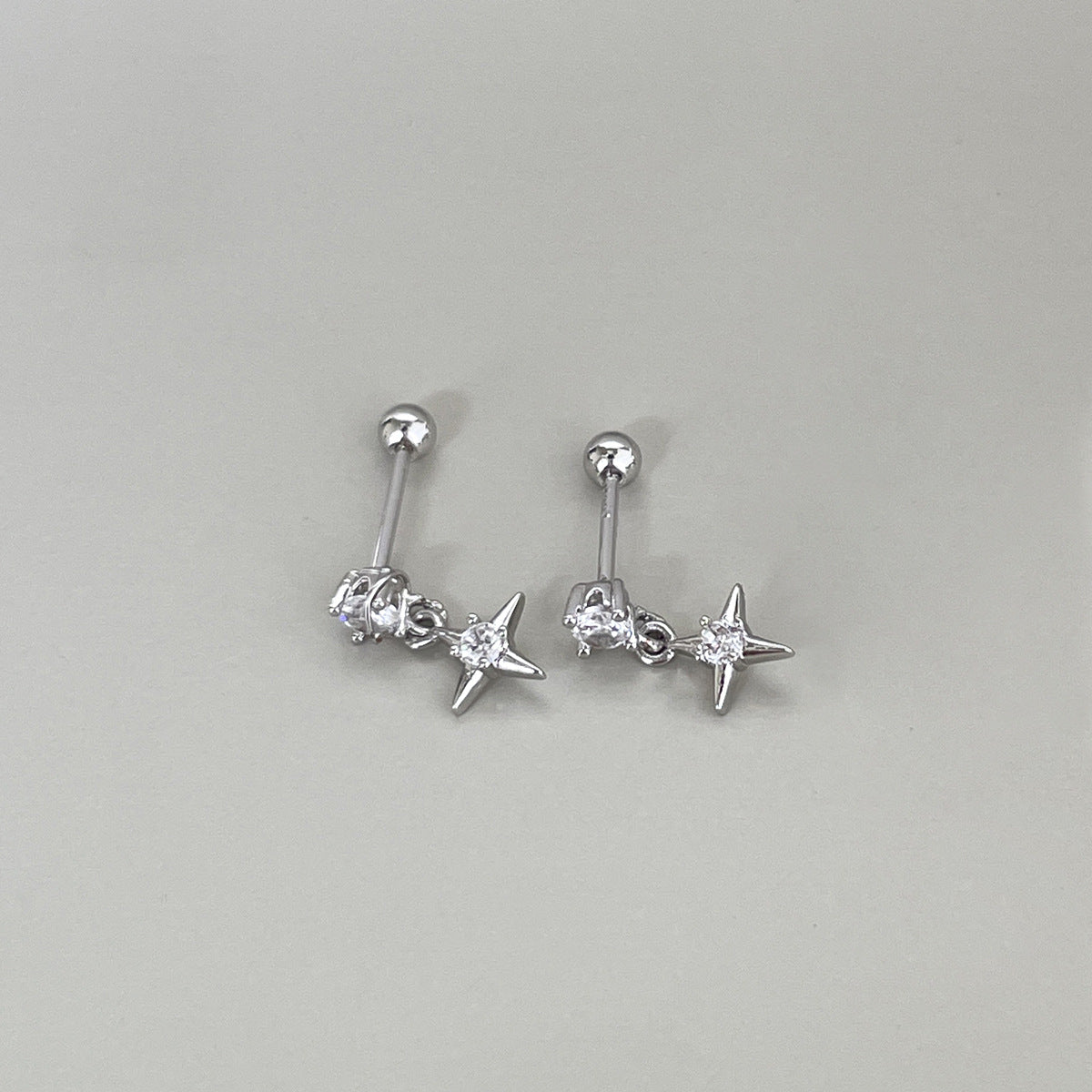 A관 - 925 은침 사각별 큐빅 피어싱 링 귀걸이 [EH-3972] 25.10-5