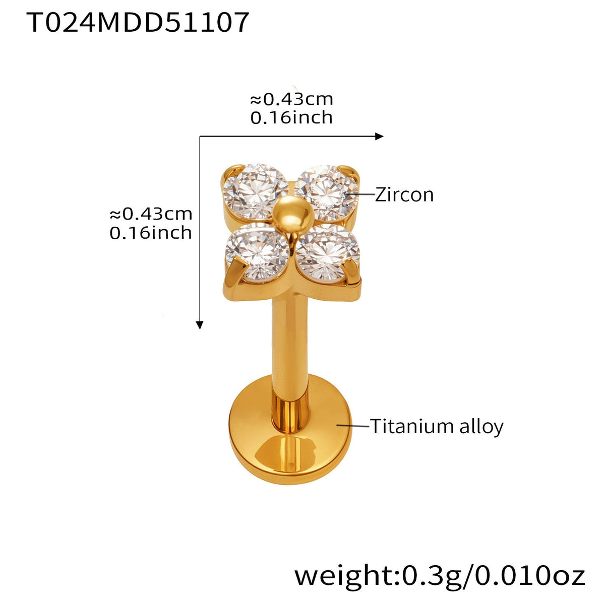 D관 - 티타늄 합금 스틸 입술용 단품 피어싱 [T009] 25.11-2