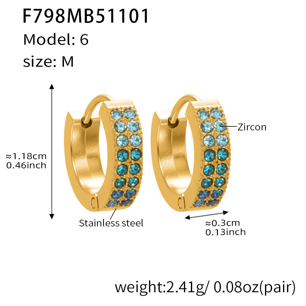 D관 - 스테인리스 18K 도금 C자형 멀티컬러 큐빅 귀걸이 [F798] 25.11-1
