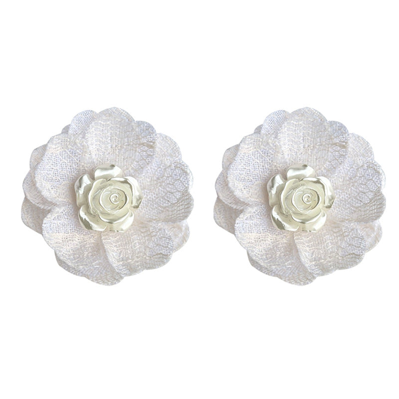 C관 - 화이트 망사 꽃 은침 14K 도금 우아한 귀걸이 [4404] 24.07-1