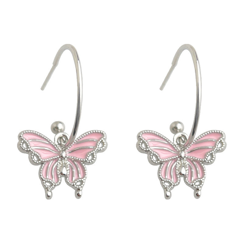 C관 - 핑크 버터플라이 러블리 오일코팅 은침 귀걸이 [5678] 25.03-1