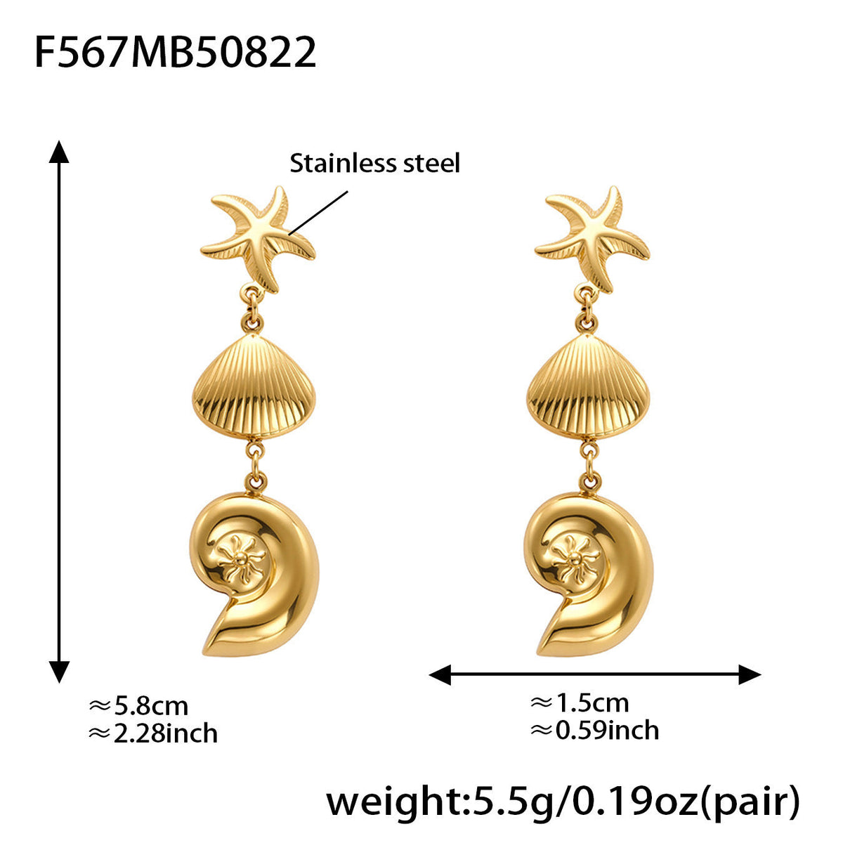 D관 - 스테인리스 스틸 18K 도금 조개 불가사리 디자인 귀걸이 [F567-F576] 25.08-5