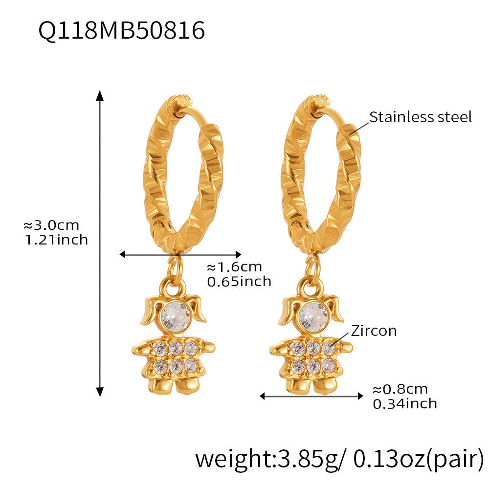 D관 - 스테인리스 스틸 18K 도금 동물 모양 큐빅 귀걸이 [Q114-Q124] 25.08-4