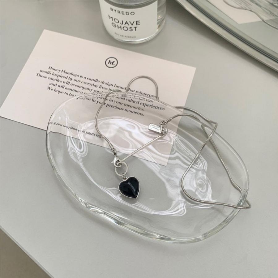 F관 - 925 실버 흑마노 하트 뱀줄 목걸이 [B1101] 25.09-4