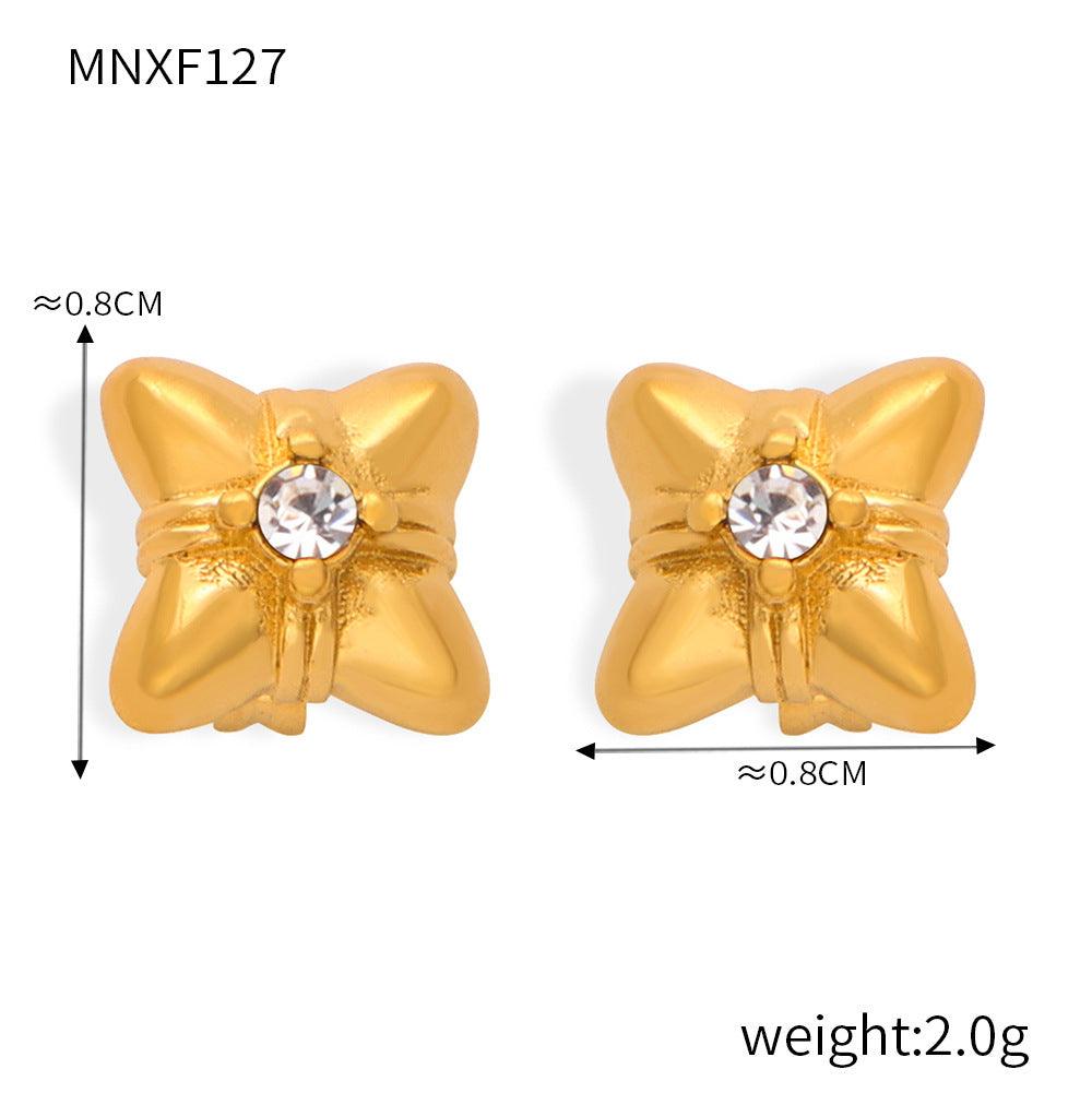 D관 - 레트로 티타늄 스틸 골드 도금 기하학적 플라워 큐빅 귀걸이 [F125-28] 24.03-3