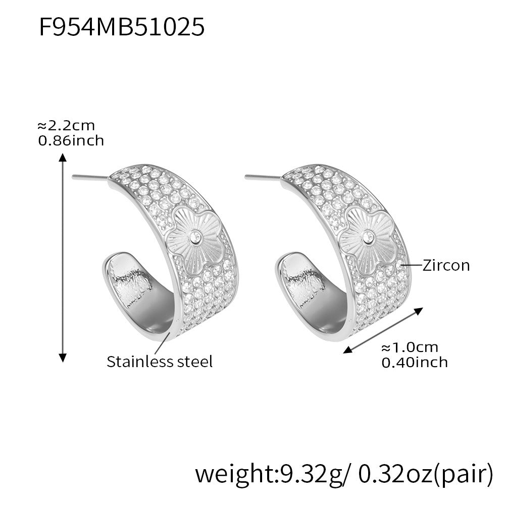 D관 - 스테인리스 18K 도금 빈티지 C자형 풀큐빅 플라워 귀걸이 [F954-F983] 25.10-5