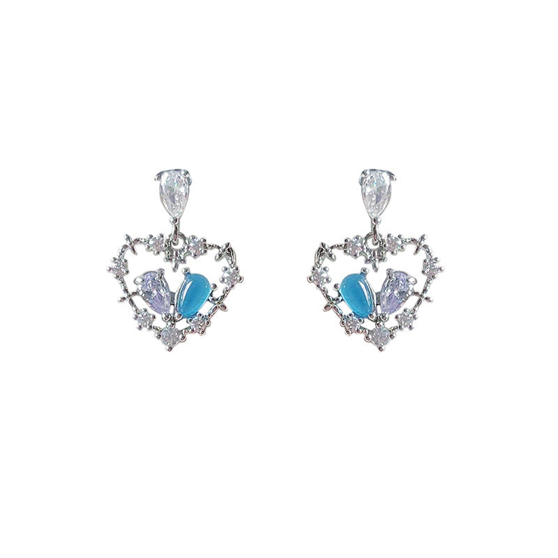 C관 - 미니 큐빅 두 가지 색상 글라스 묘안석 하트 은침 귀걸이 [A-347] 24.04-1