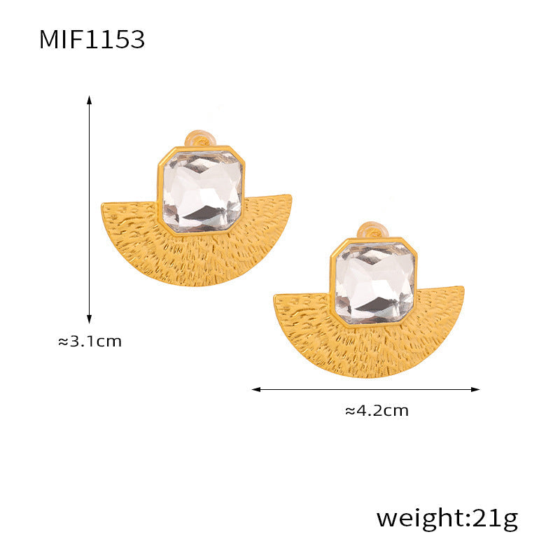 D관 - 스테인리스 스틸 글라스 스톤 부채 모양 귀걸이 목걸이 [F1153-P1690] 25.12-1