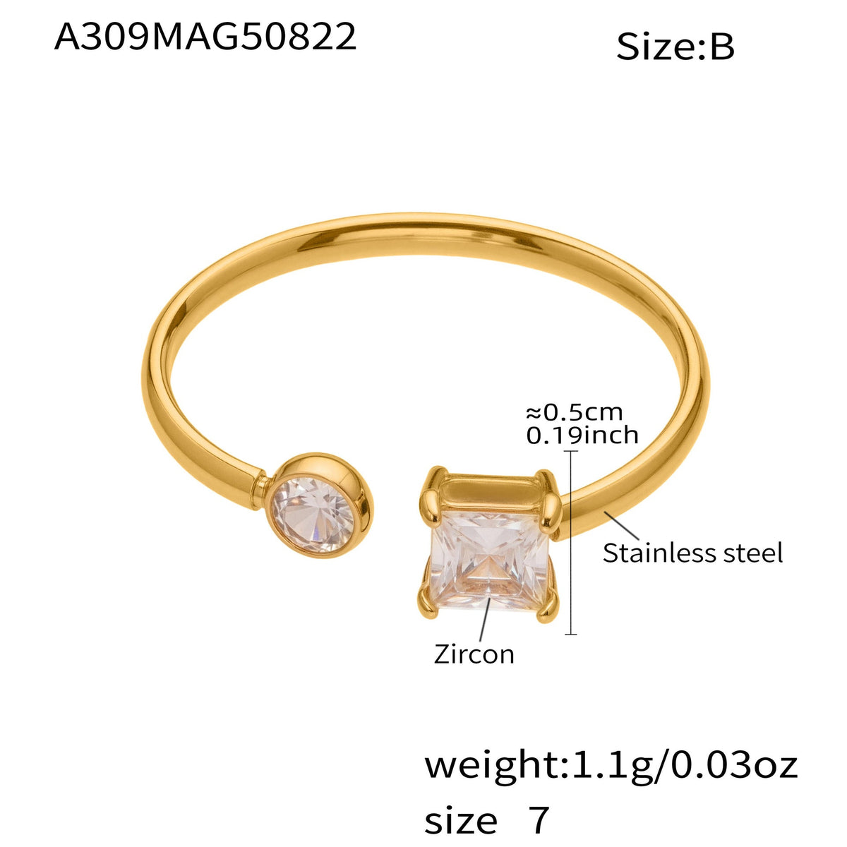 D관 - 큐빅 스테인리스 스틸 18K 골드 도금 반지 [A309-A312-A313] 25.09-4