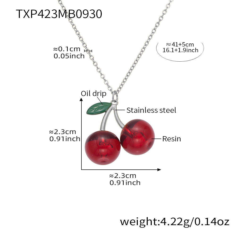 D관 - 스테인리스 스틸 체리 과일 펜던트 목걸이 귀걸이 [TXP423-TXF423] 25.10-2