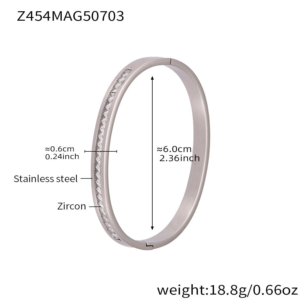 D관 - 대나무 물결 디자인 큐빅 스테인리스 스틸 18K 도금 팔찌 [Z454] 25.07-2