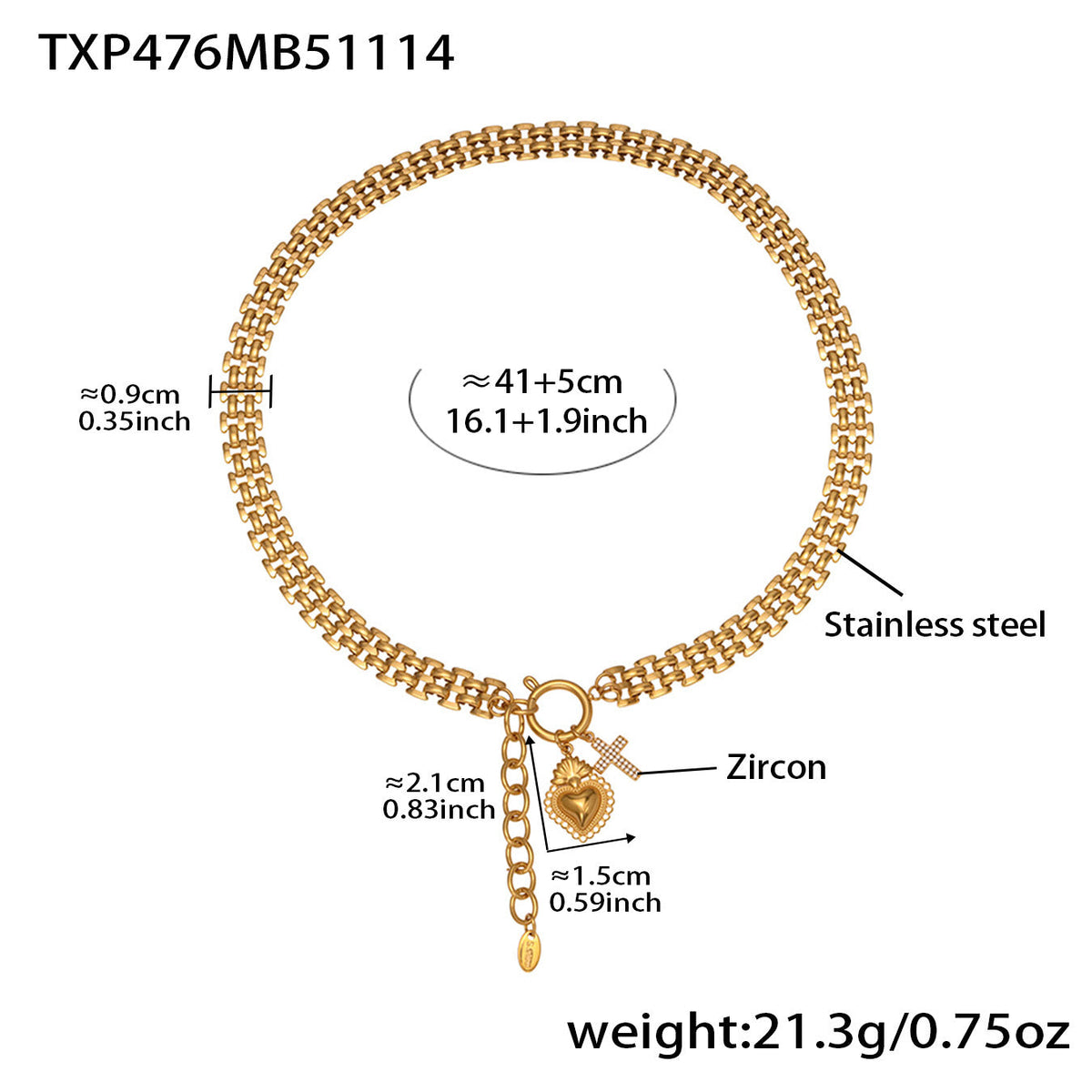 D관 - 하트 풀큐빅 펜던트 체인 스테인리스 스틸 목걸이 팔찌 [TXP476] 25.11-3