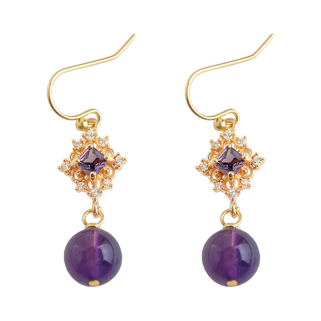 C관 - 천연 자수정 큐빅 핸드메이드 후크형 귀걸이 [7019] 25.11-1