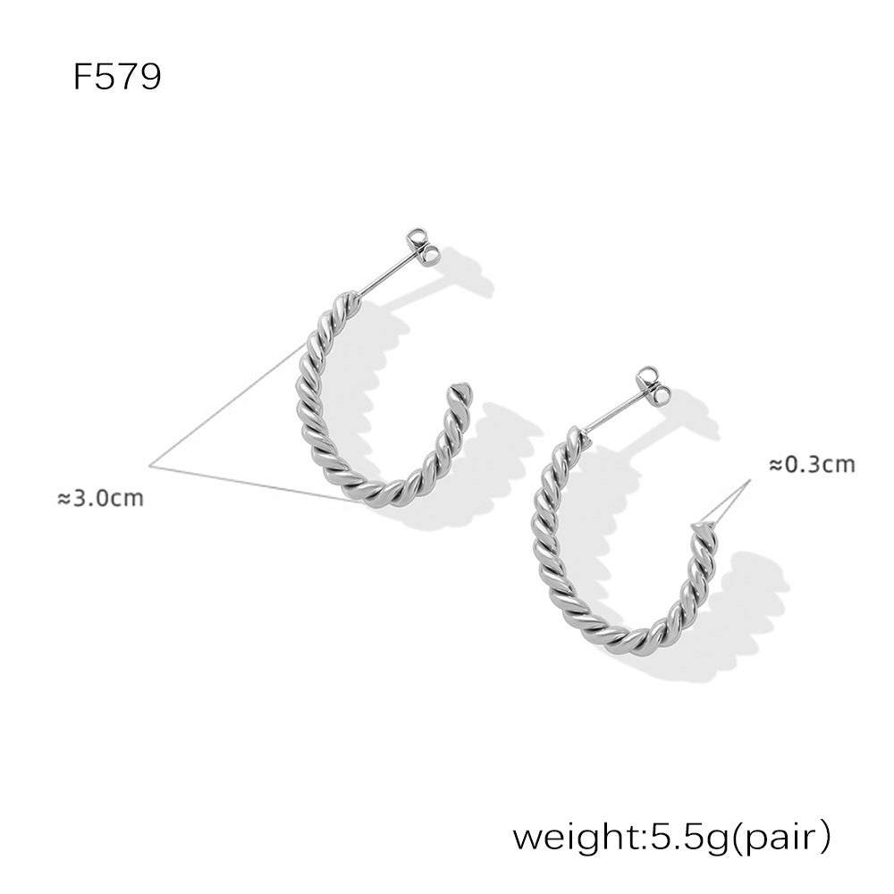 D관 - 스테인리스 스틸 18K 골드 도금 C형 심플 귀걸이 [F122] 24.12-4